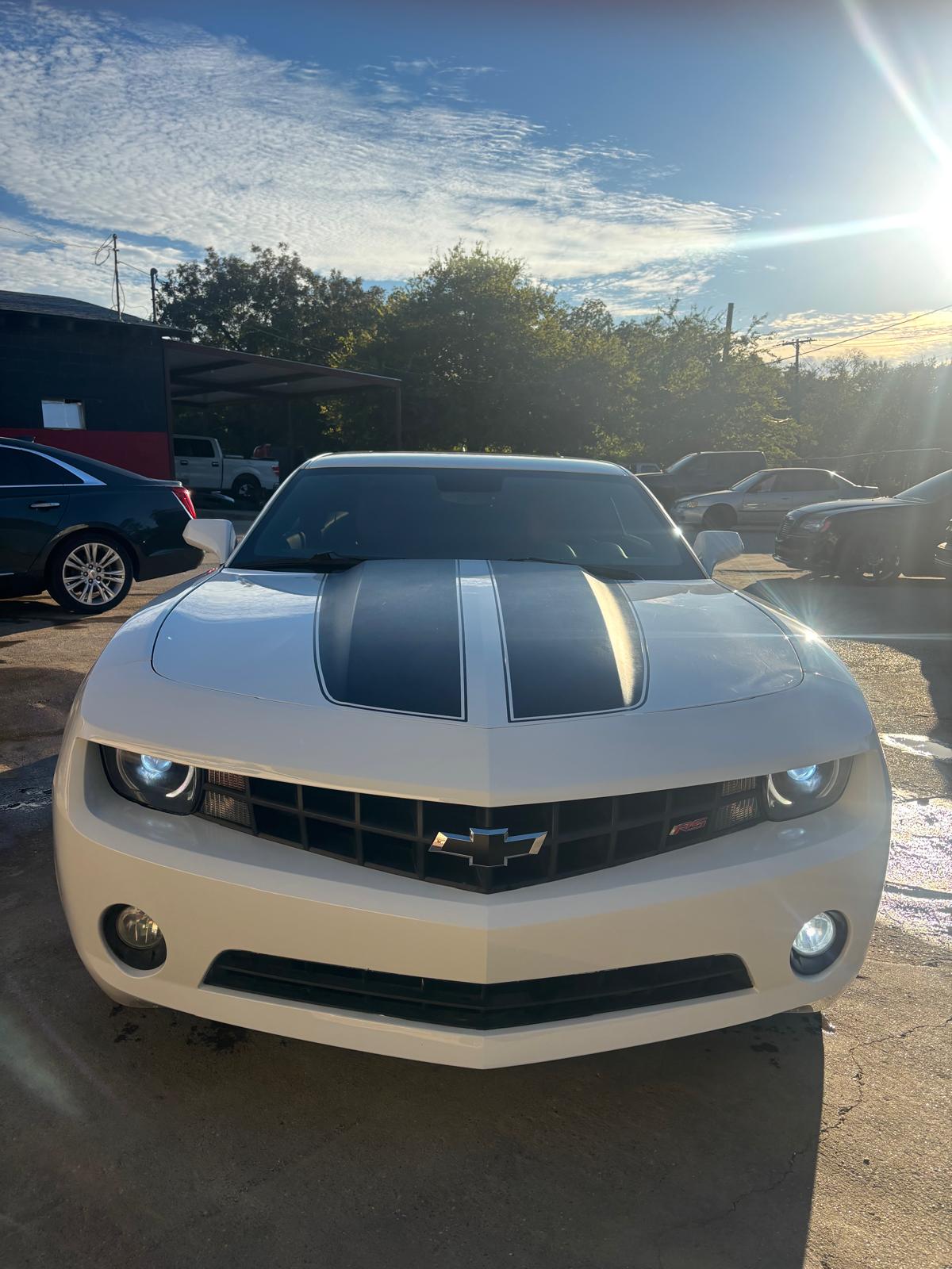 2011 Chevrolet Camaro 2LT - Front view with black hood stripes